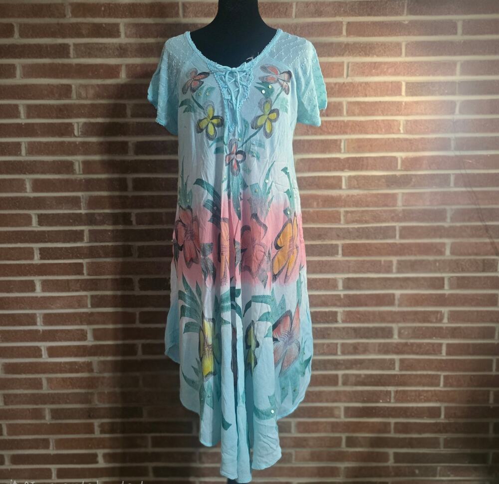 Beach by Exist Plus Size Rayon Floral Handkerchief Midi Dress Swim Coverup Boho